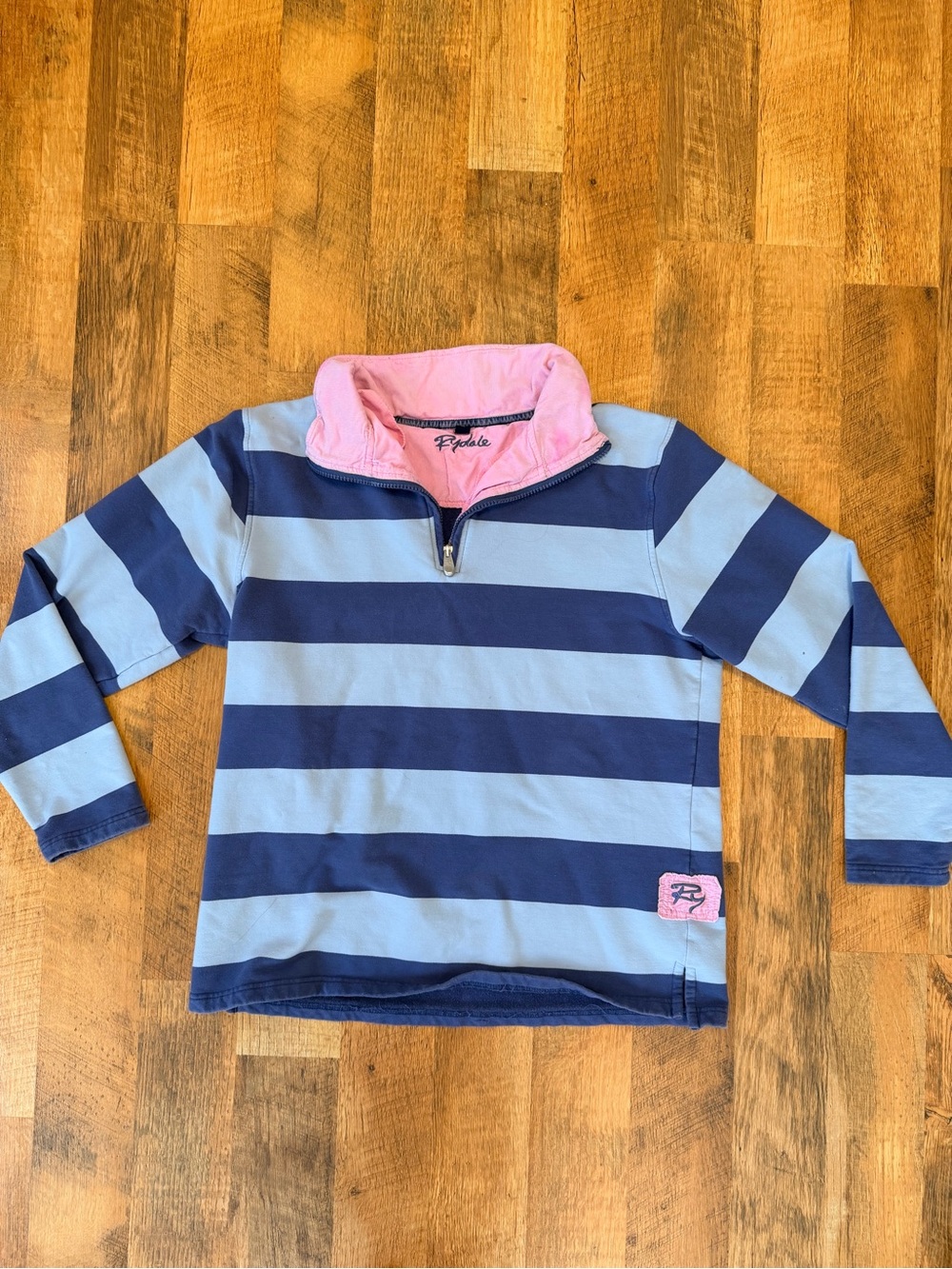 Equestrian Rydale Pink Collar Blue & Navy Striped Pullover Shirt